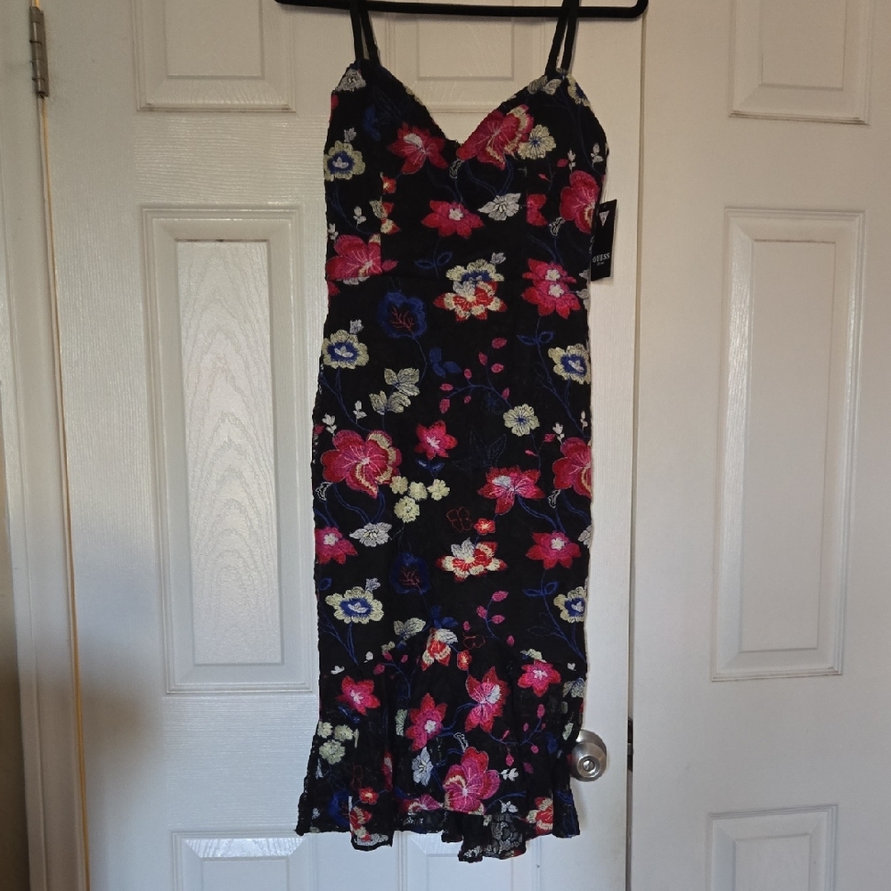Guess Black Dress with Pink and Red Floral Design